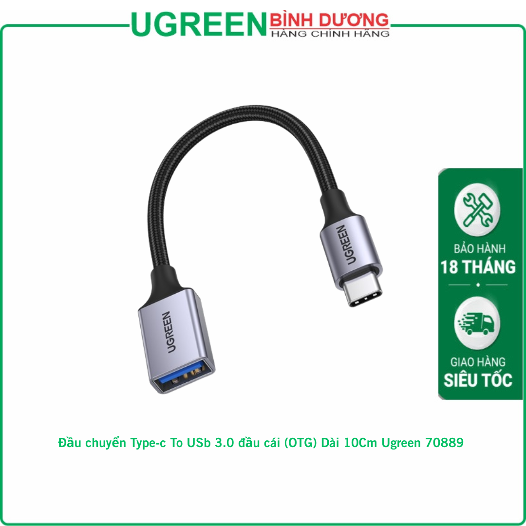 Đầu chuyển Type-c To USb 3.0 đầu cái (OTG) Dài 10Cm Ugreen 70889