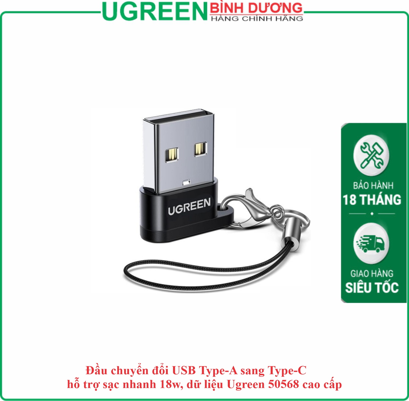 Đầu chuyển USB 2.0 sang Type-C màu xám Ugreen (50568)