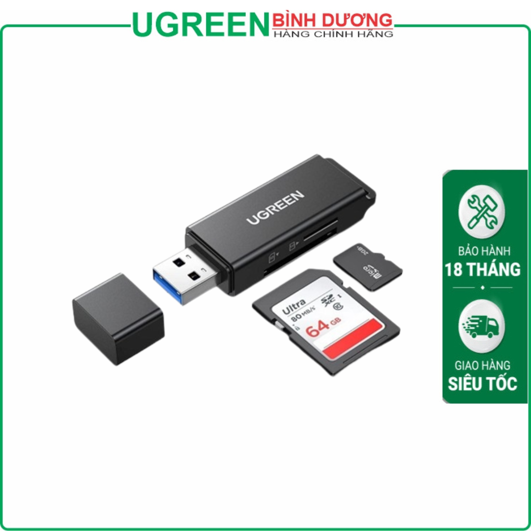 Đầu đọc thẻ USB 3.0 hỗ trợ thẻ TF và SD màu đen Ugreen ( 40752)