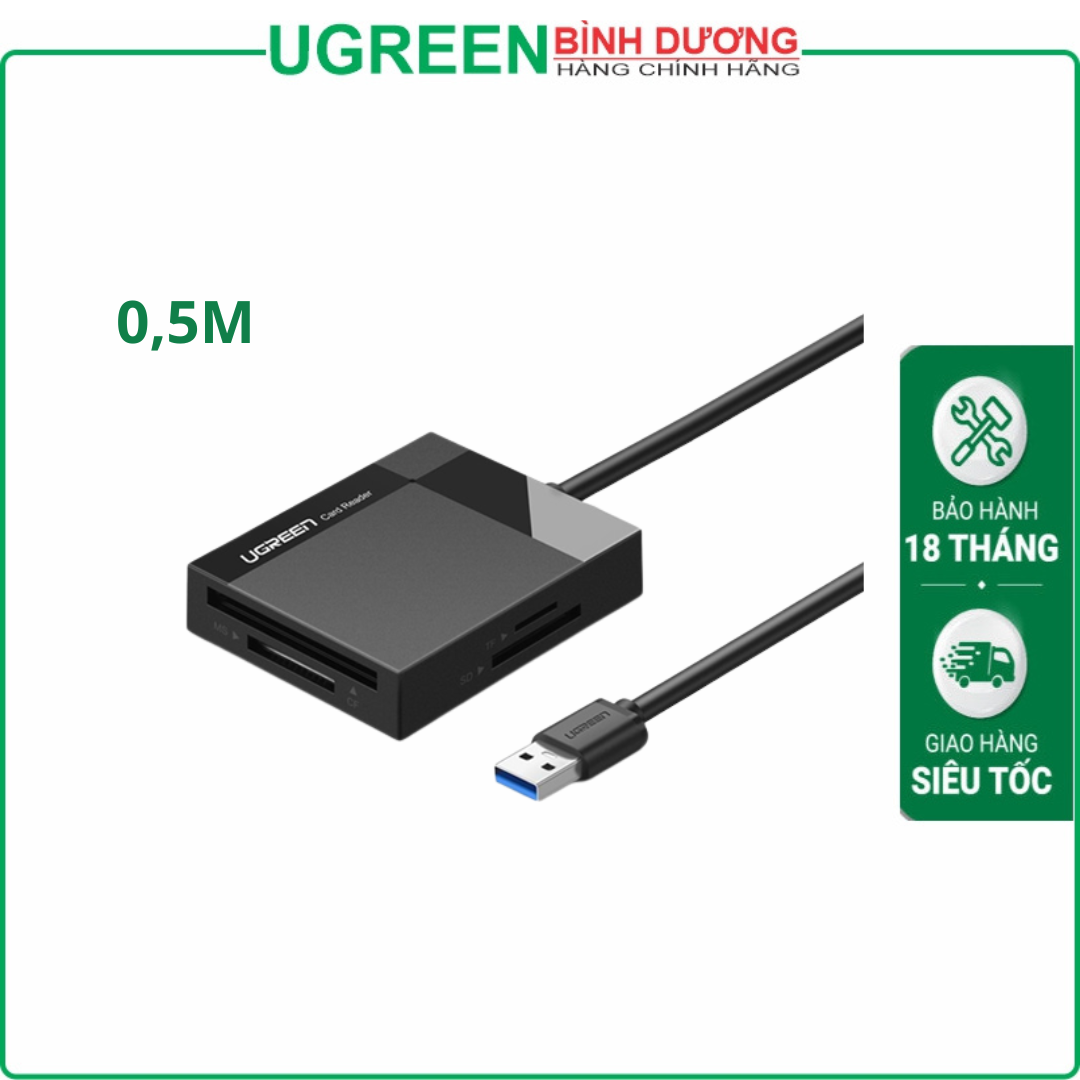 Đầu đọc thẻ nhớ đa năng (USB 3.0 dài 0.5m Hỗ trợ thẻ SD/TF/MS/CF) Ugreen 30333