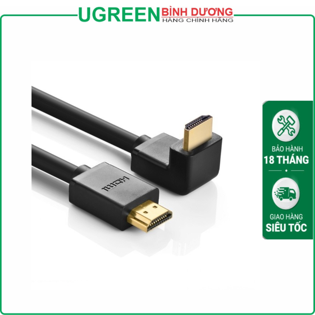 Dây Cáp HDMI 1.4 4K Dài 2m (Lõi Đồng) 1 Đầu thẳng 1 đầu L bẻ cong xuống 90 độ Ugreen 10173