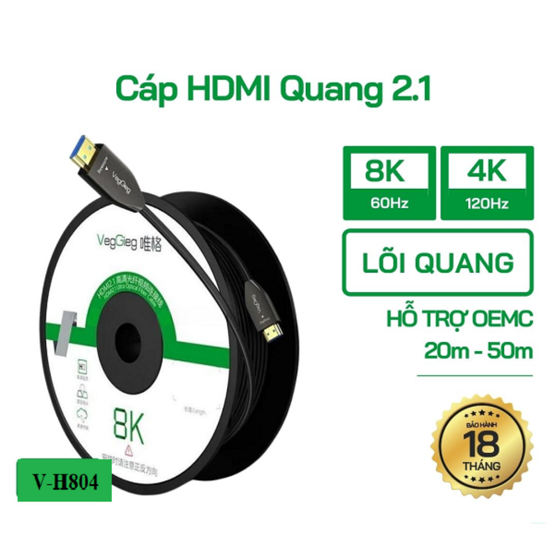 Dây Cáp HDMI 2.1 8K Dài 40m V-H804 VegGieg (Lõi Sợi Quang)