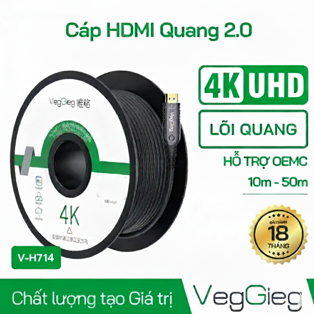 Dây Cáp HDMI Veggieg 40M Chuẩn 2.0 4K V-H714 (Lõi Quang)
