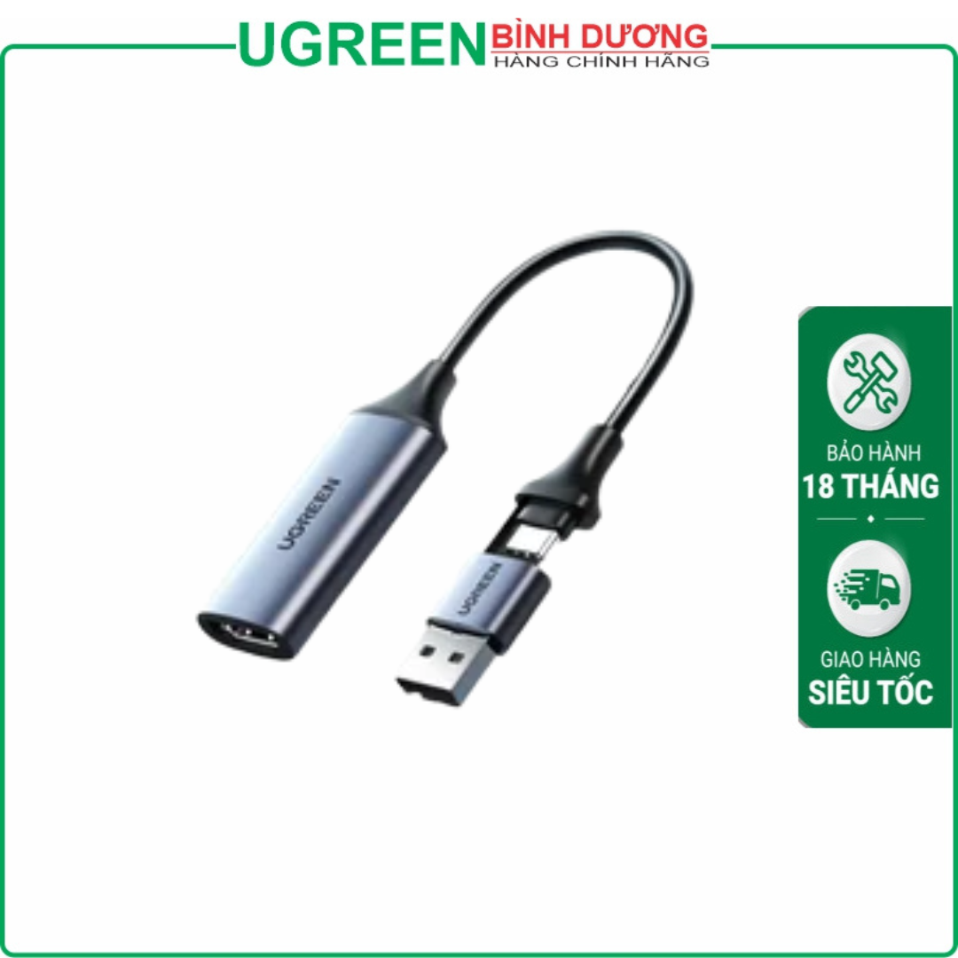 Dây cáp ghi hình HDMI To USB + Type-C 4K/60Hz dài 15Cm (Ghi hình USB capture / Livestream) Ugreen 40189