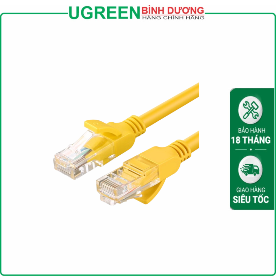 Dây cáp mạng đúc sãn Cat5e Dài 10m (Màu Vàng) Ugreen 30642