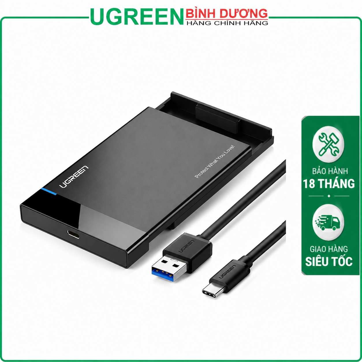 Hdd Box Đựng ổ cứng HDD + SSD 2.5'' Max 6Tb Cáp USB - Type-c Dài 0.5m Ugreen (50743)