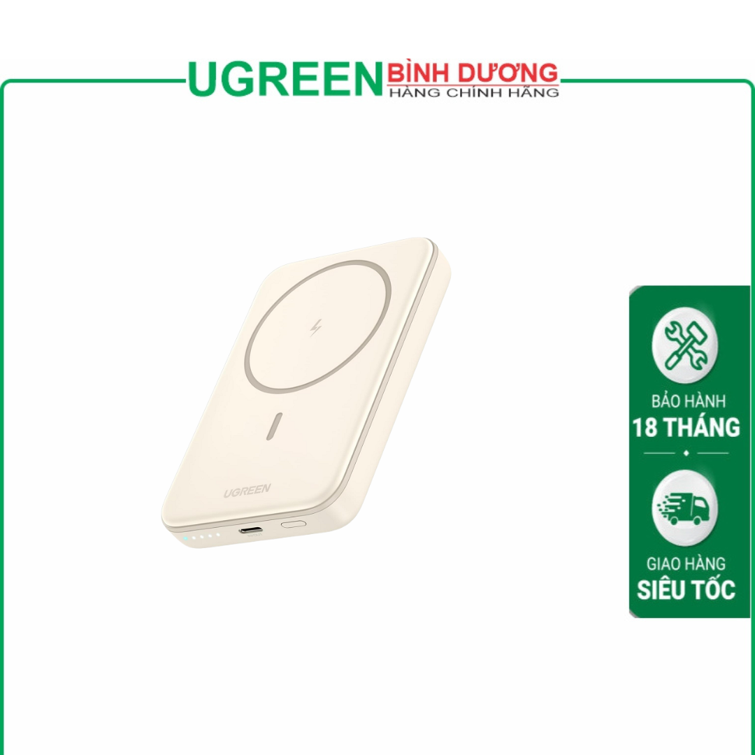Pin sạc dự phòng Ugreen 25208_10000mAh - Màu trắng - Sạc không dây 15W - Sạc có dây 20W(ra/vào)