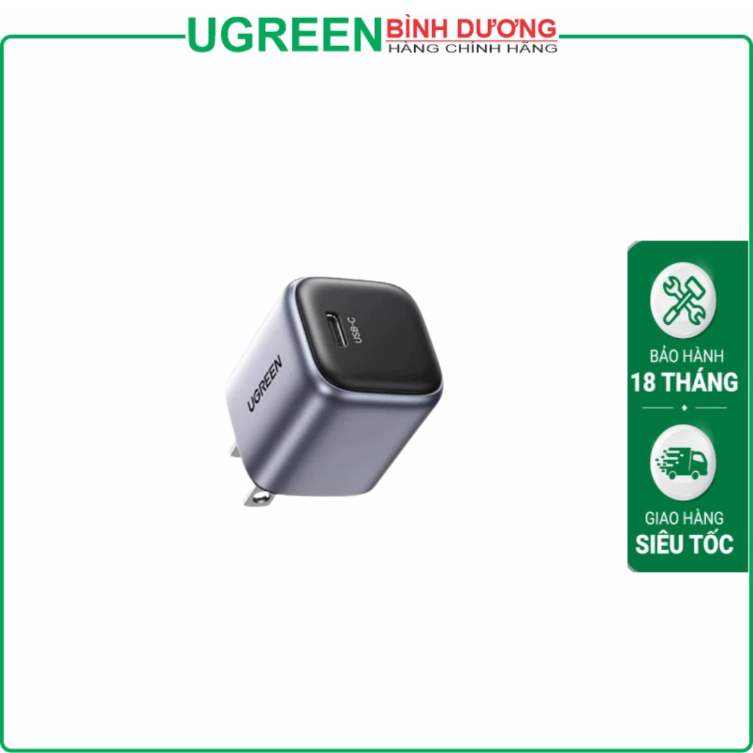 Sạc điện thoại Fast Charger GaN 20W (1 Cổng Sạc Nhanh Type-C 20W) Ko Kèm Cáp màu đen Ugreen 55527