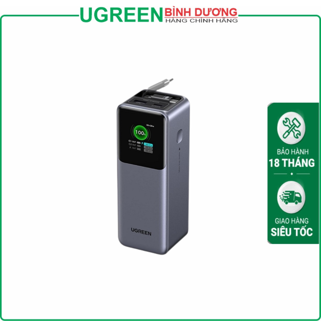 Sạc dự phòng Nexode PD 165W dung lượng 20000mAh Ugreen PB726/55987B cao cấp (cáp rút liền)
