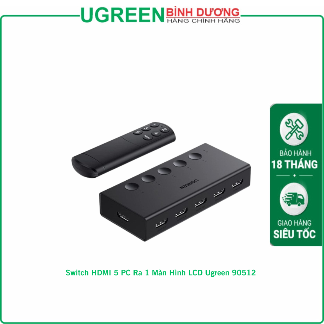 Switch HDMI 5 PC Ra 1 Màn Hình LCD Ugreen 90512