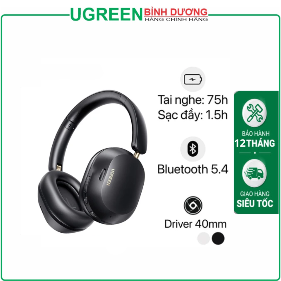 Tai nghe chụp đầu Bluetooth 5.4 không dây Ugreen Max 5c công suất Bluetooth 10mW, dung lượng pin 600mAh màu đen (35757)
