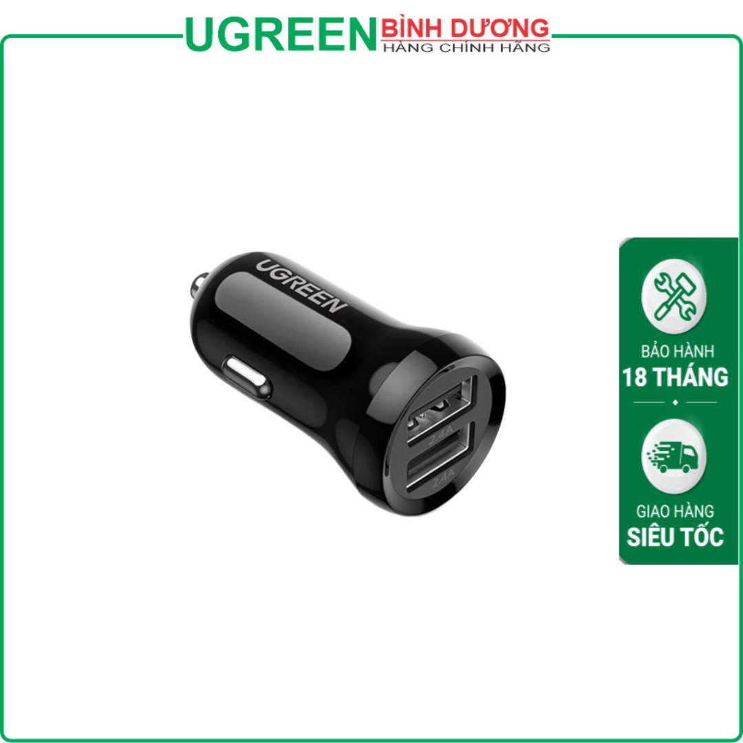 Tẩu sạc mini trên ô tô 2 cổng USB-A 24W/4,8A Ugreen 50875 cao cấp