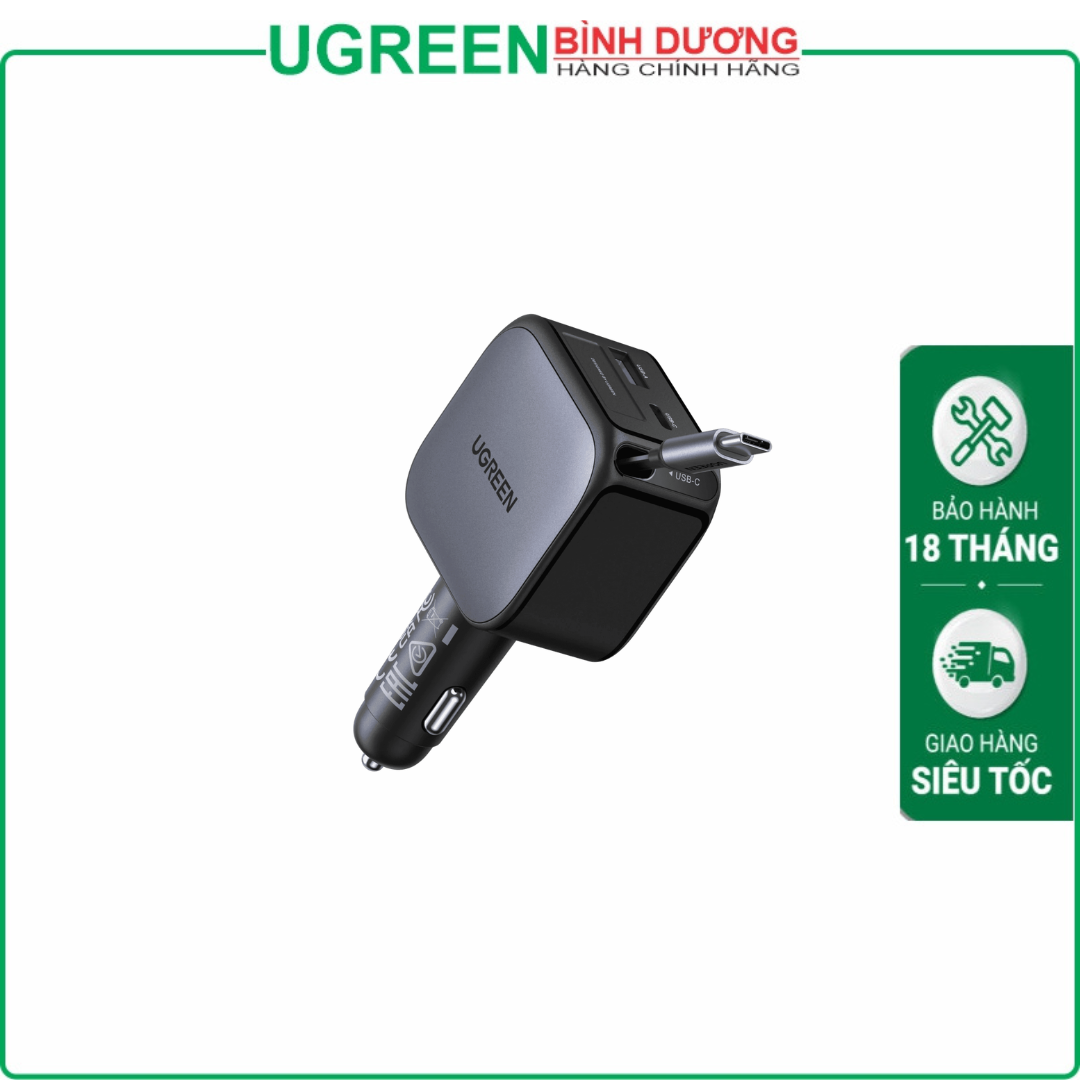 Tẩu sạc nhanh ô tô 2 cổng kèm cáp Type-C 60W UGREEN 55212B