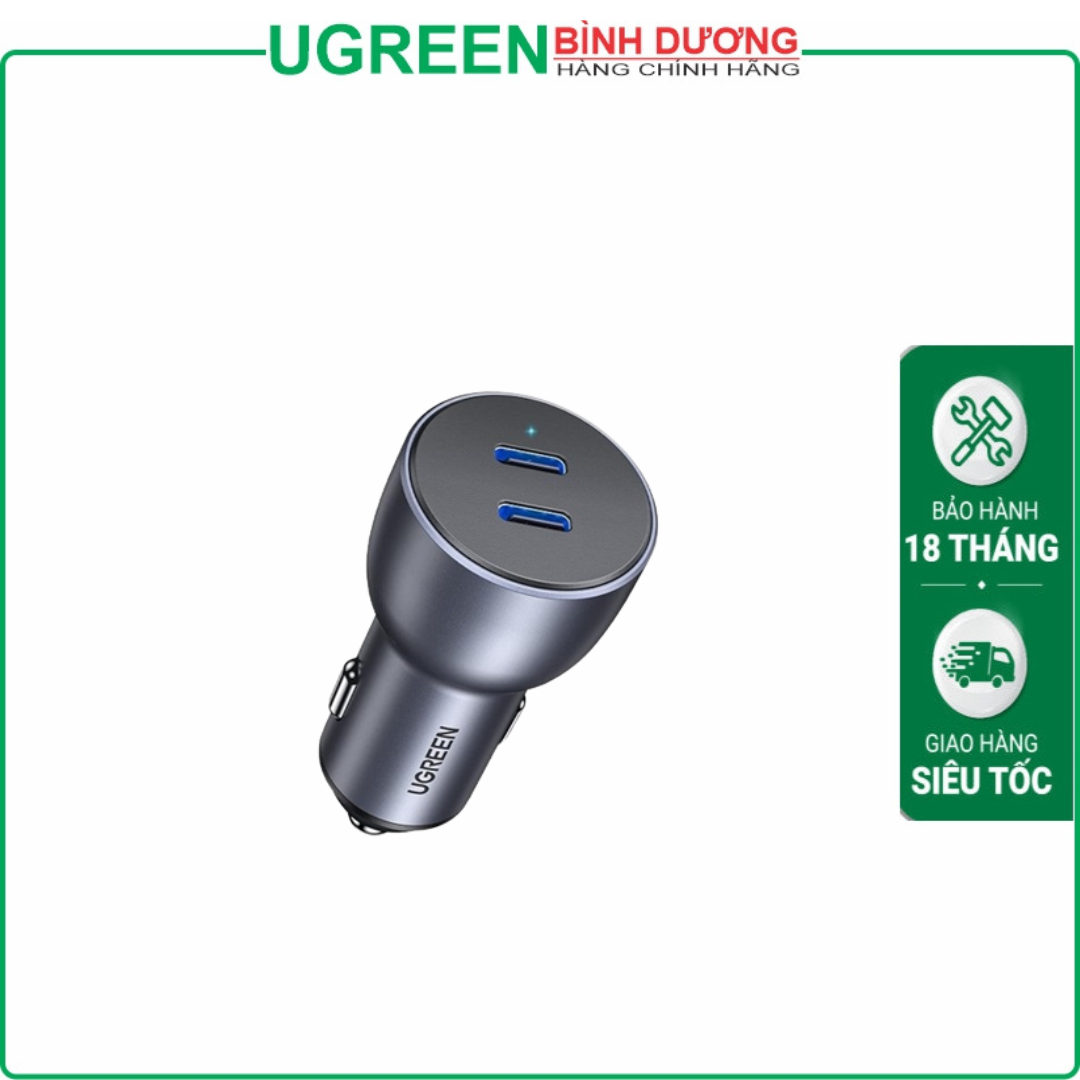 Tẩu sạc nhanh ô tô 2 cổng tích hợp cáp Type-C 90W UGREEN 55909B