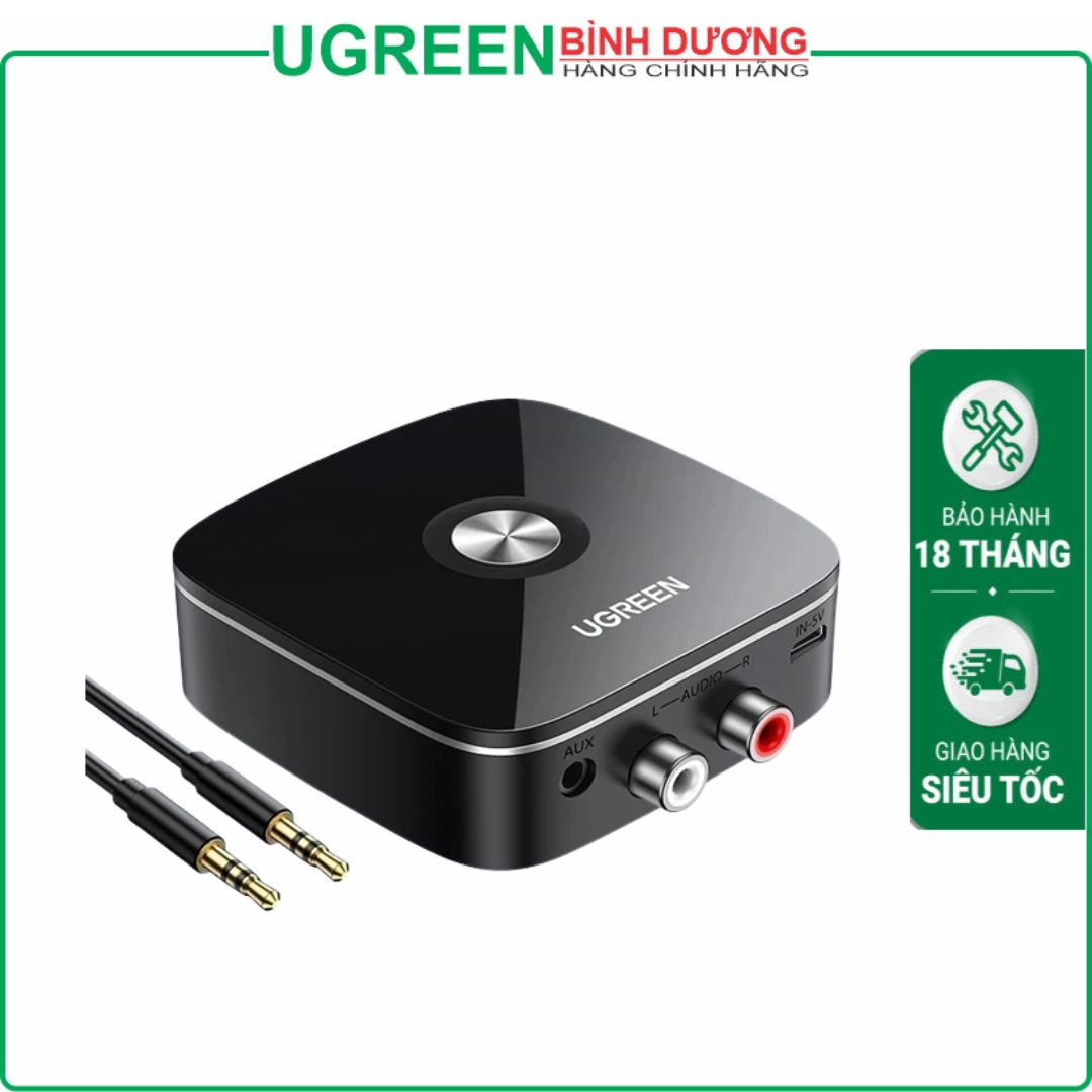 Thiết bị nhận Bluetooth 5.0 Music Receiver 10MW (Đầu ra Audio 3.5 và 2 cổng bông sen 2RCA Ugreen 30445