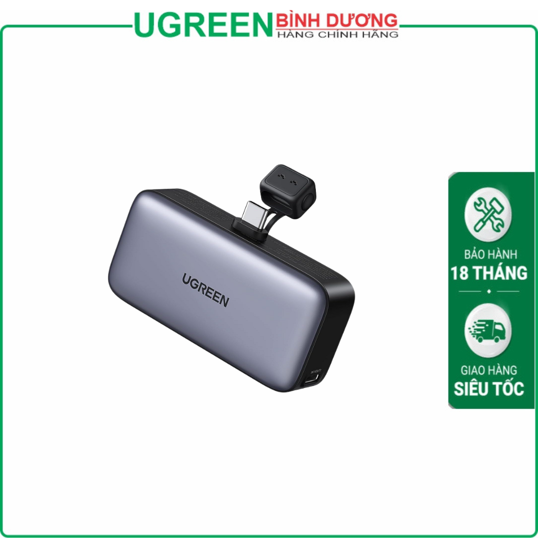 UGREEN 35338 Pin dự phòng mini có chân đế gập, đầu nối USB-C tích hợp, bộ pin 5.000mAh 22,5W