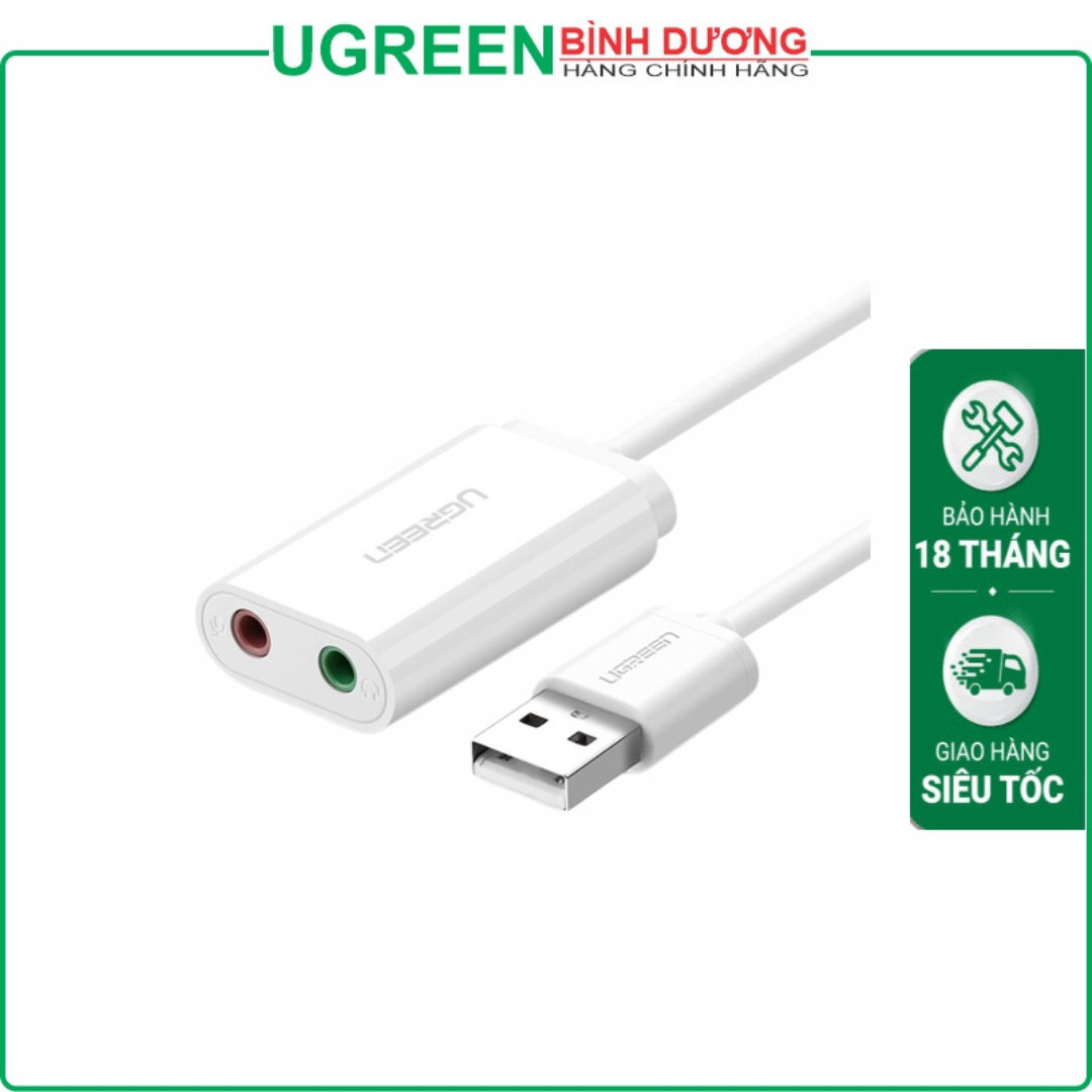 USB To Audio 2 Cổng 3.5 (Audio + Mic) Màu trắng Ugreen 30143