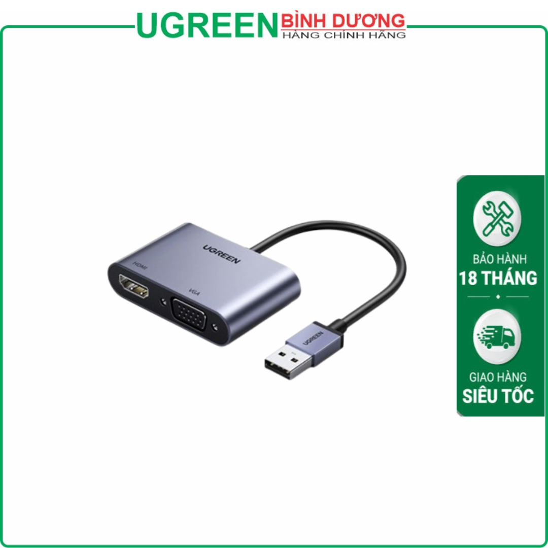 USB To HDMi + VGA (USB 3.0 Dài 15Cm) Ugreen 20518