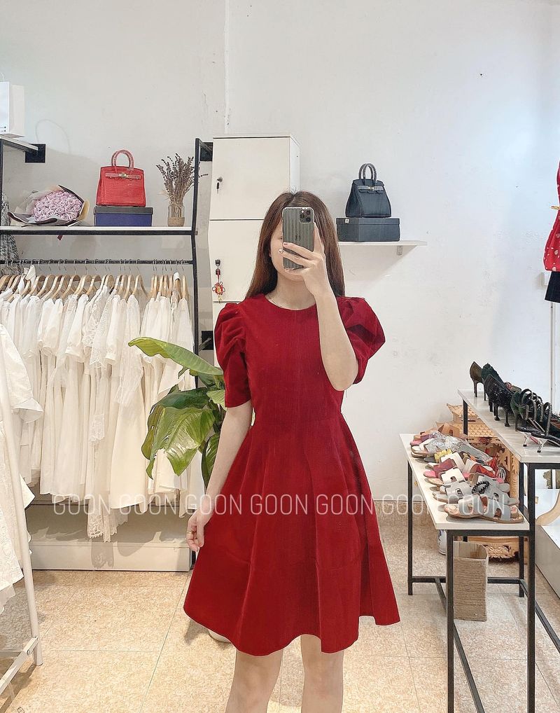 Dress nhung tay bồng