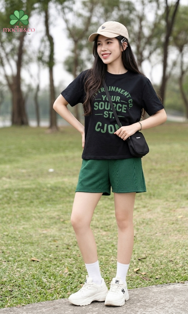 Đồ Bộ Áo Đen Quần Xanh Green Summer