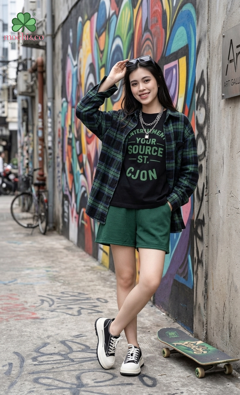 Đồ Bộ Áo Đen Quần Xanh Green Summer