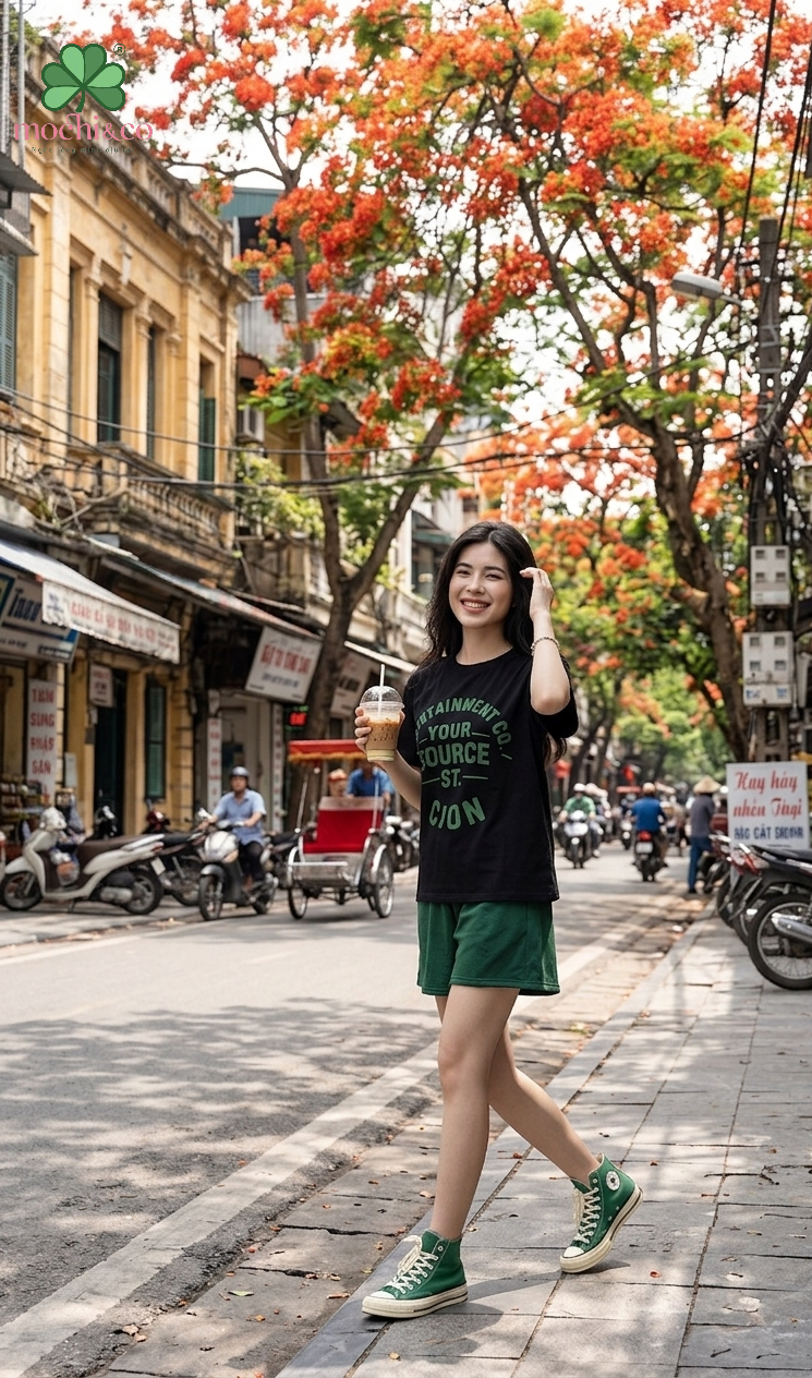 Đồ Bộ Áo Đen Quần Xanh Green Summer