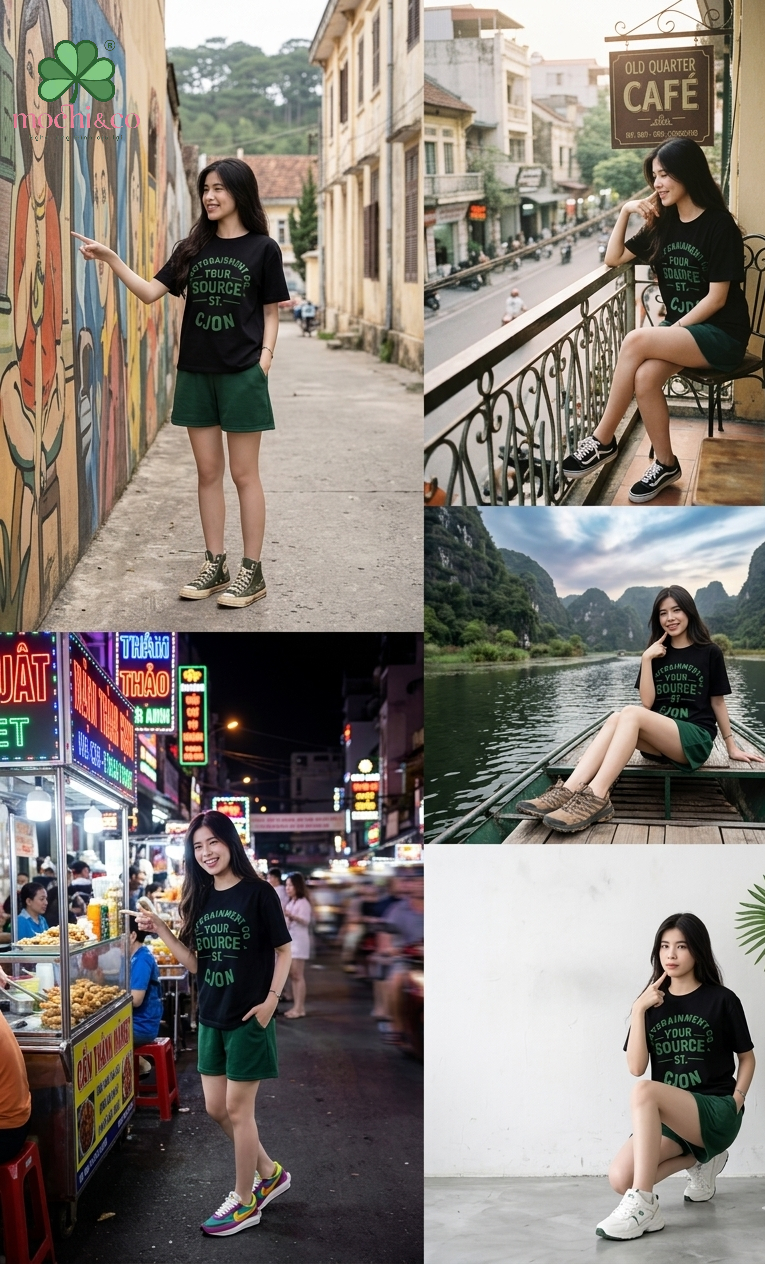 Đồ Bộ Áo Đen Quần Xanh Green Summer