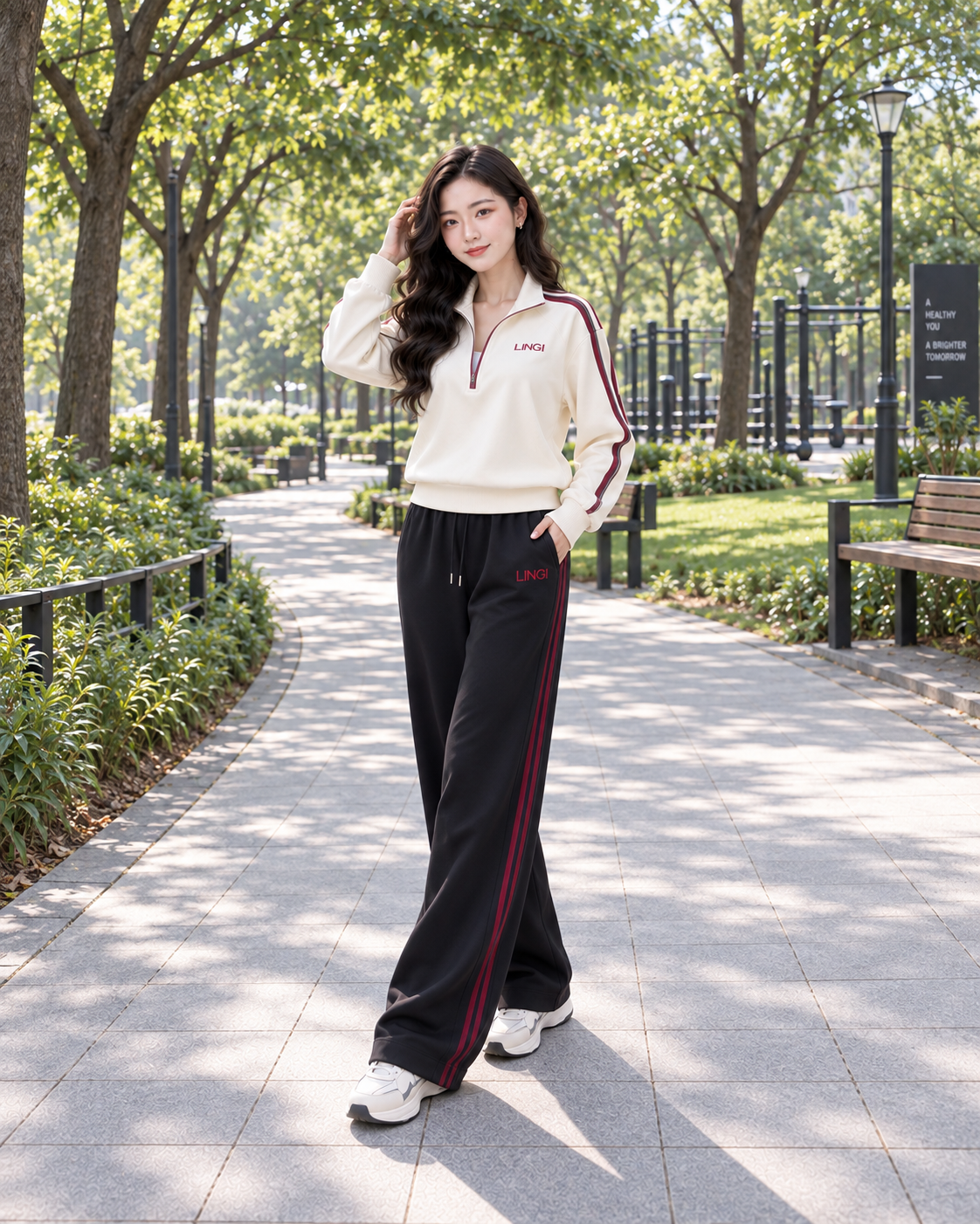 Đồ Bộ Thể Thao Áo Trắng Quần Đen ( Creamy Zip ) Size L