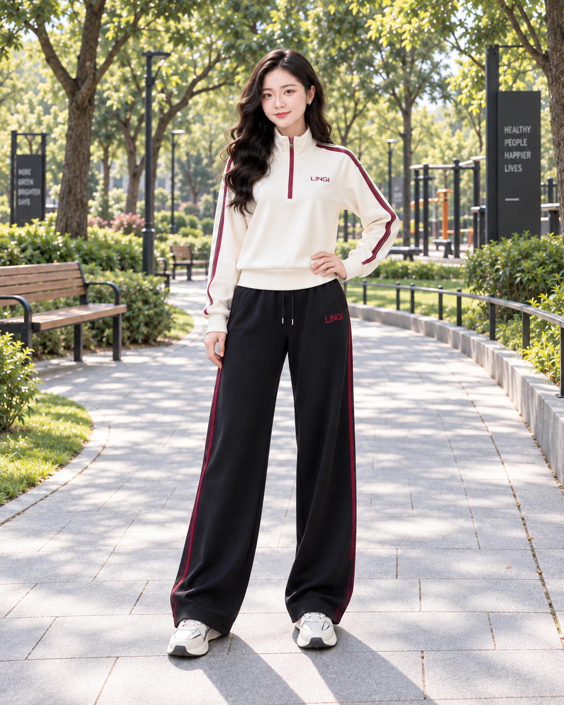 Đồ Bộ Thể Thao Áo Trắng Quần Đen ( Creamy Zip ) Size M