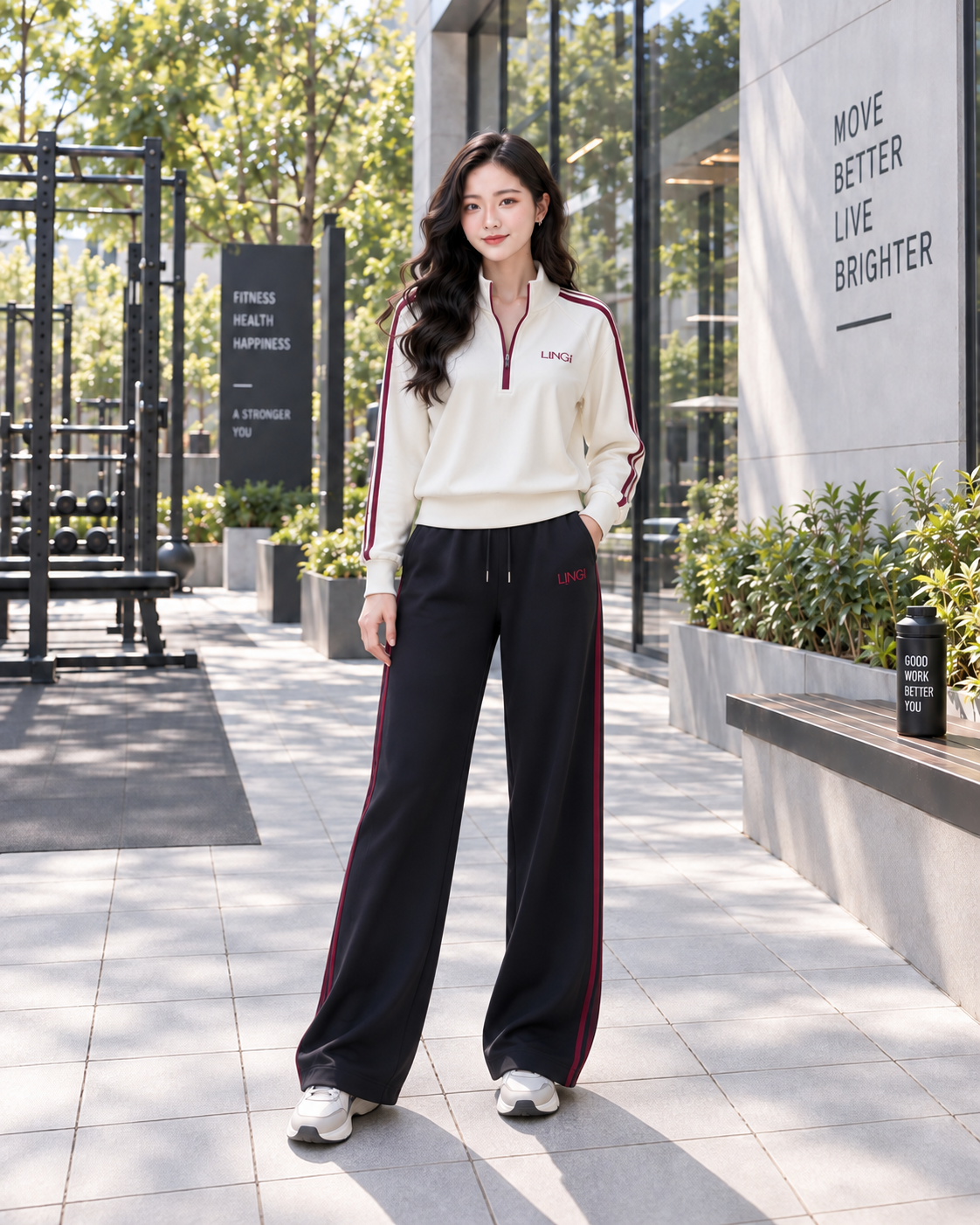 Đồ Bộ Thể Thao Áo Trắng Quần Đen ( Creamy Zip ) Size S