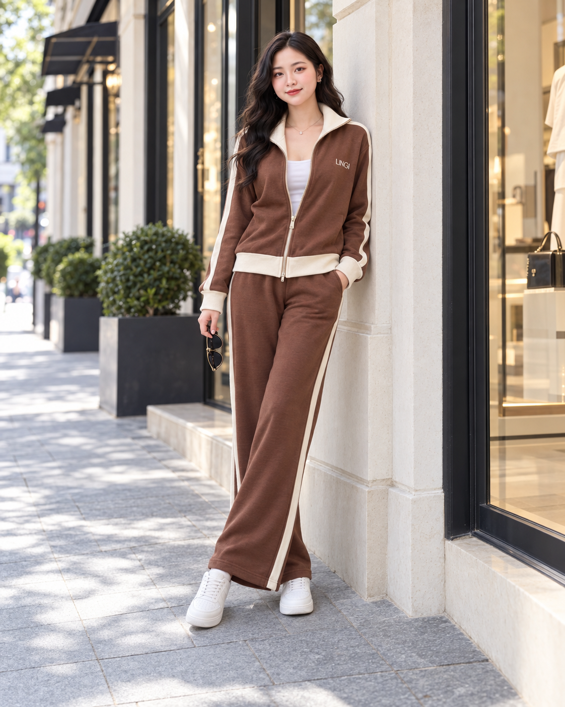 Đồ Bộ Thể Thao Màu Nâu ( Active Zip ) Size M
