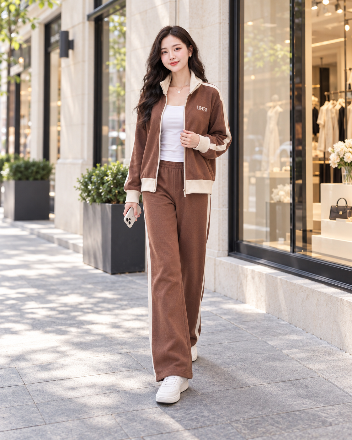 Đồ Bộ Thể Thao Màu Nâu ( Active Zip ) Size S