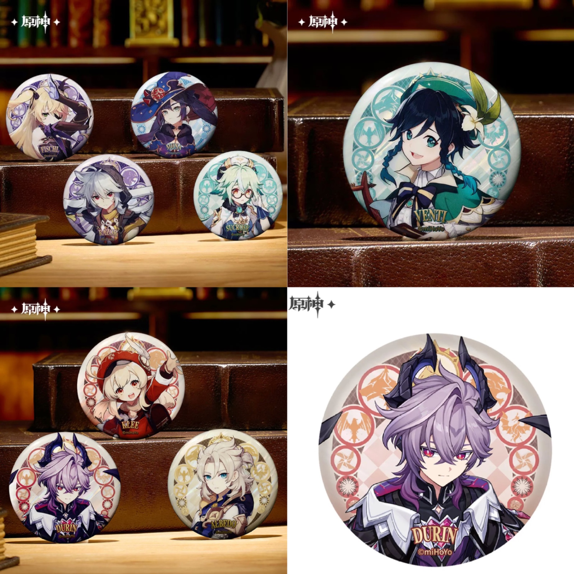 Order note tên nhân vật [Chính hãng Genshin Impact] huy hiệu 75mm Mondstadt Durin Venti Albedo Klee Mona Fishcl