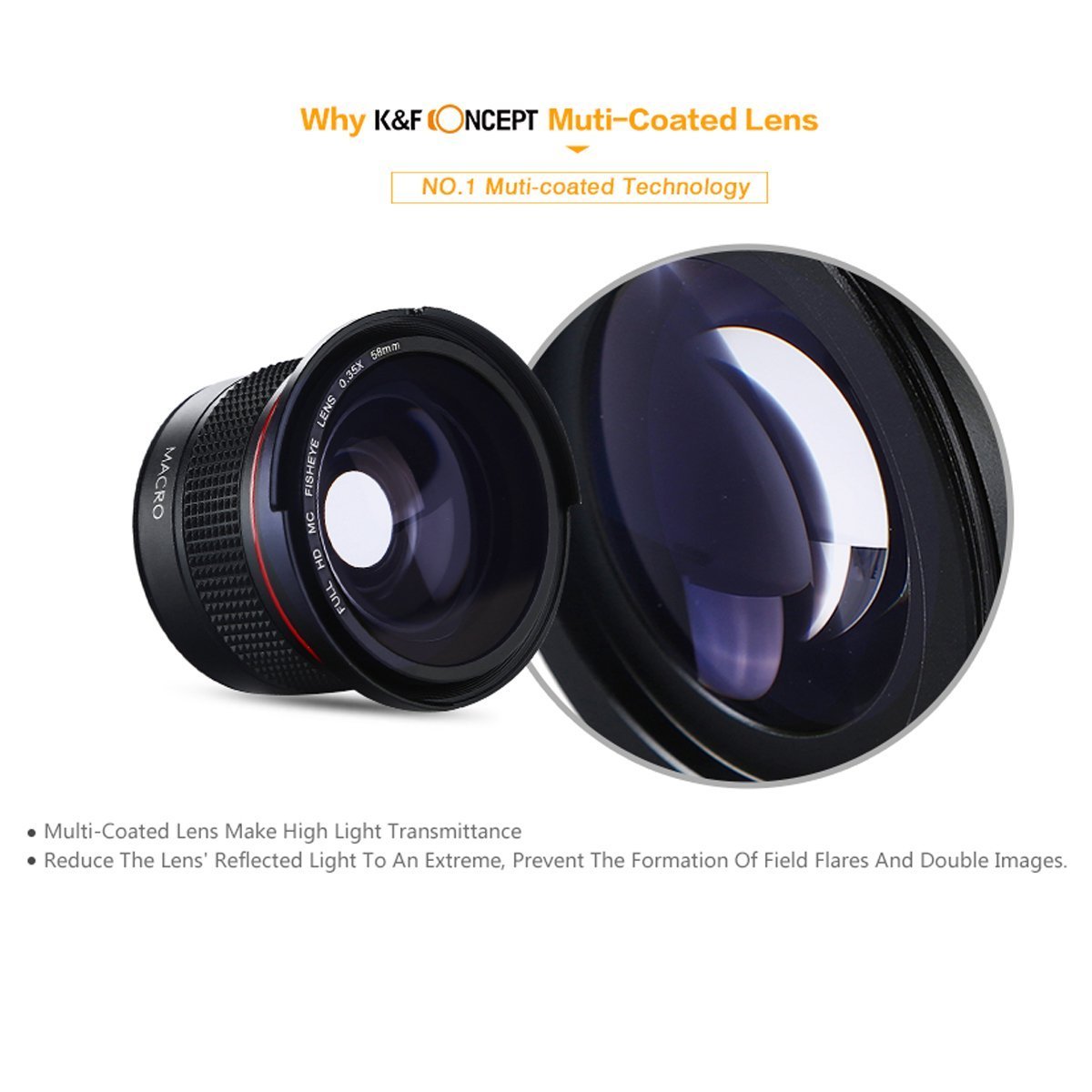 K&F Concept Fish eye 0.35 macro lens 58mm Multi coated Full HD