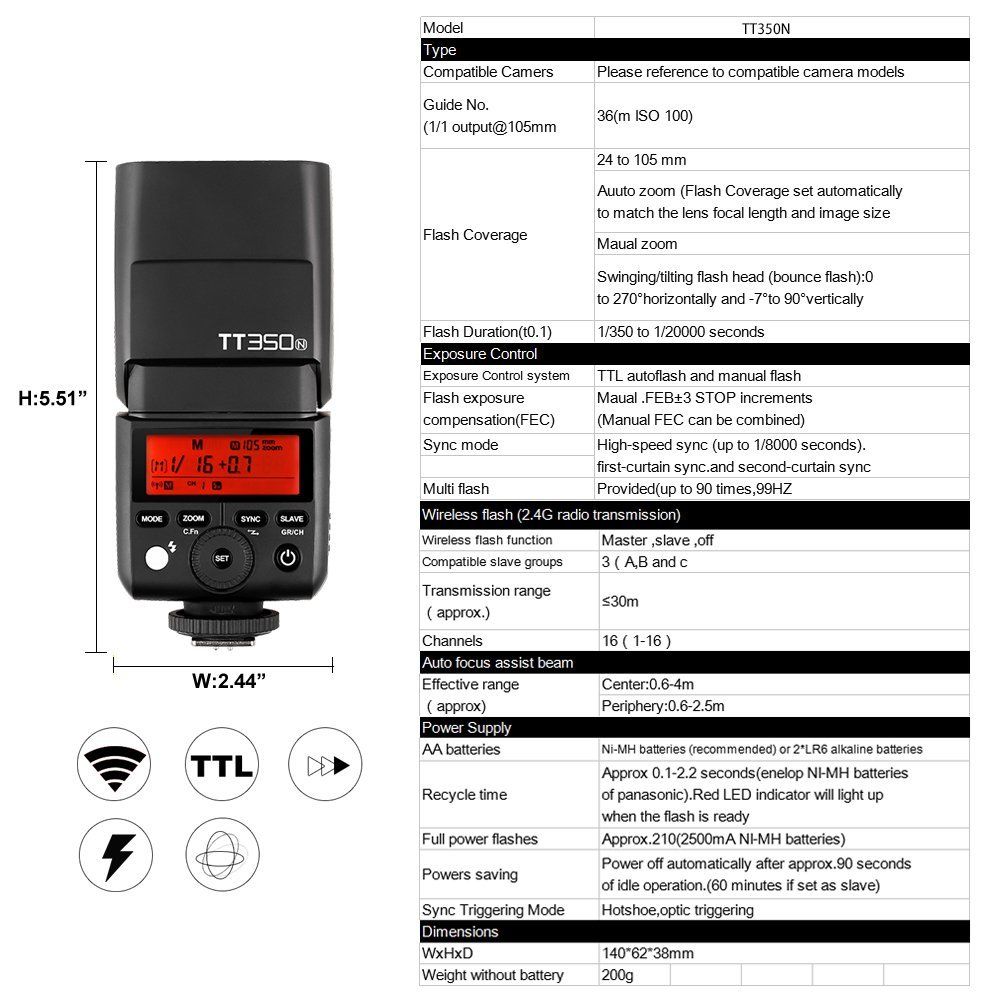 Đèn flash Godox TT350O for Panasonic và Olympus - Tặng Gel màu - Omni bouce