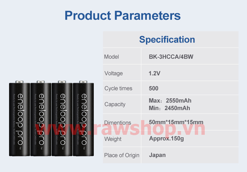 Pin Panasonic ENELOOP PRO 2550 maH - Nội địa nhật - 4 viên lẻ