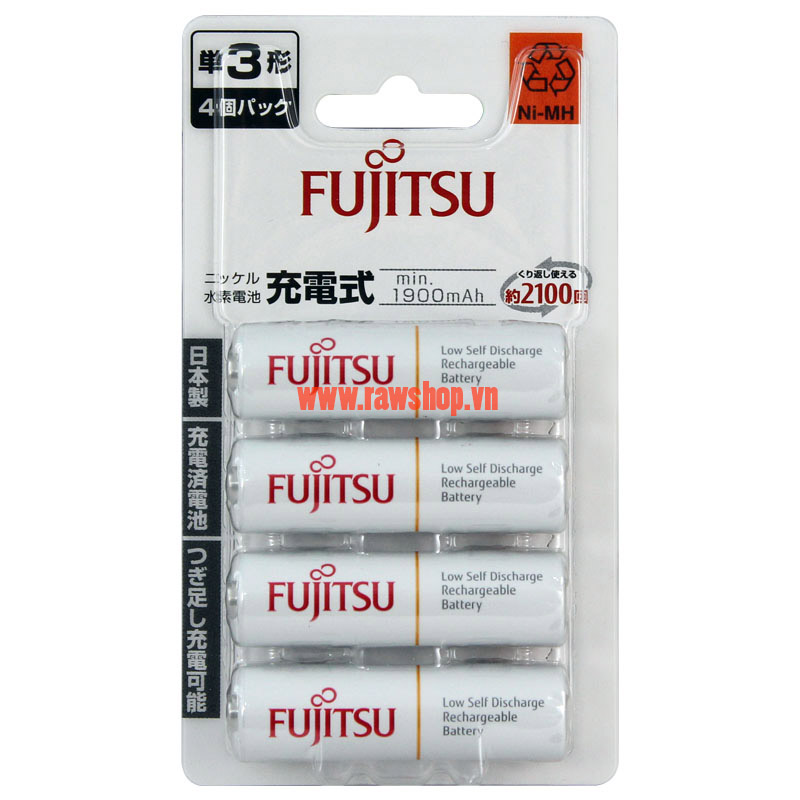 Vỉ 4 Pin FUJITSU AA Nội địa Nhật - Min 1900maH - 2100 lần sạc