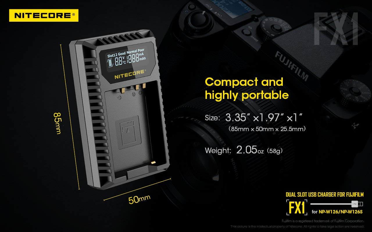 Sạc NITECORE FX1 Digital USB Camera Battery Charger Compatible with Fujifilm NP-W126 and NP-W126S Batteries