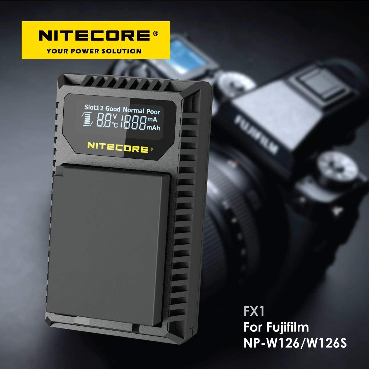 Sạc NITECORE FX1 Digital USB Camera Battery Charger Compatible with Fujifilm NP-W126 and NP-W126S Batteries