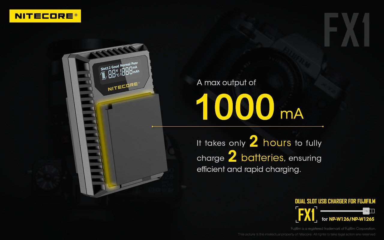 Sạc NITECORE FX1 Digital USB Camera Battery Charger Compatible with Fujifilm NP-W126 and NP-W126S Batteries