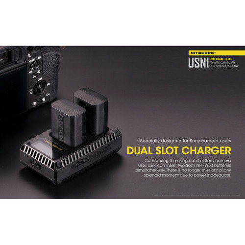 Sạc Nitecore USN1 Dual-Slot USB Travel Charger for Sony NP-FW50 Lithium-Ion Batteries