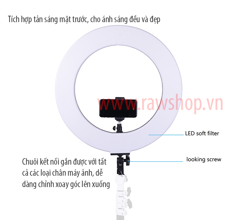 Đèn Ring led RL-18II - 60W - có khe cắm pin, chỉnh màu