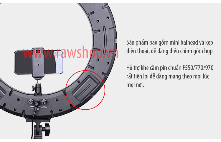 Đèn Ring led RL-18II - 60W - có khe cắm pin, chỉnh màu