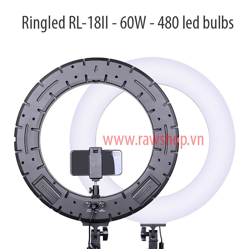 Đèn Ring led RL-18II - 60W - có khe cắm pin, chỉnh màu