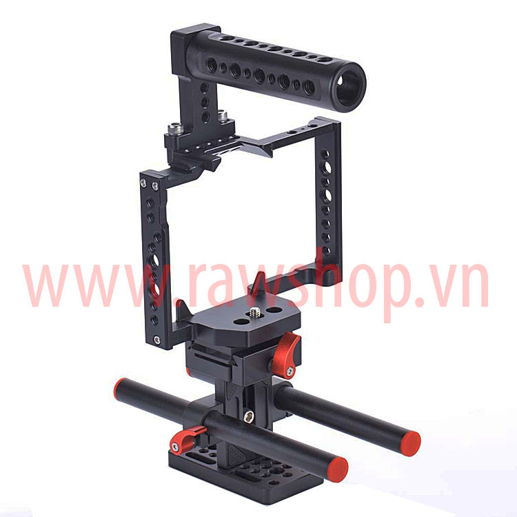 Small rig aluminium fit Panasonic GH4, GH5 with Handle grip và base plate