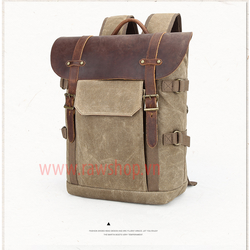 Balo Canvas chống nước nắp da bò Pretty boy backpack size L