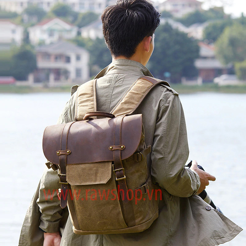 Balo Canvas chống nước nắp da bò Pretty boy backpack size L