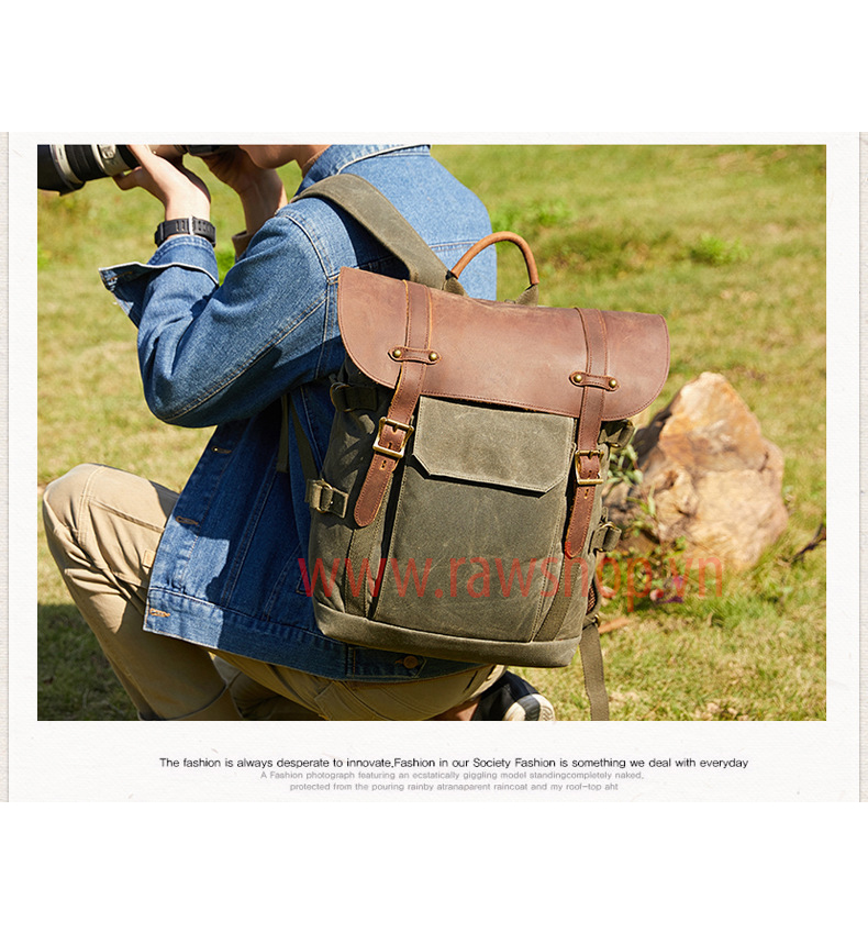 Balo Canvas chống nước nắp da bò Pretty boy backpack size L