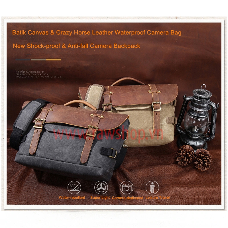 Túi máy ảnh Canvas chống nước nắp da Pretty Boy messenger