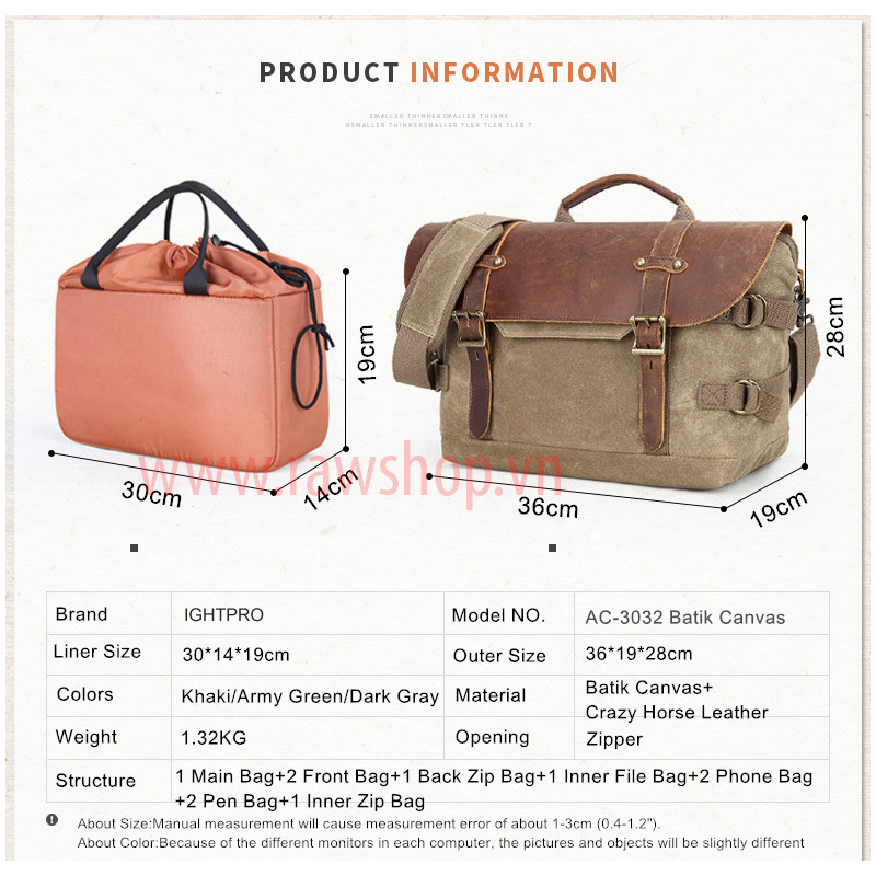 Túi máy ảnh Canvas chống nước nắp da Pretty Boy messenger